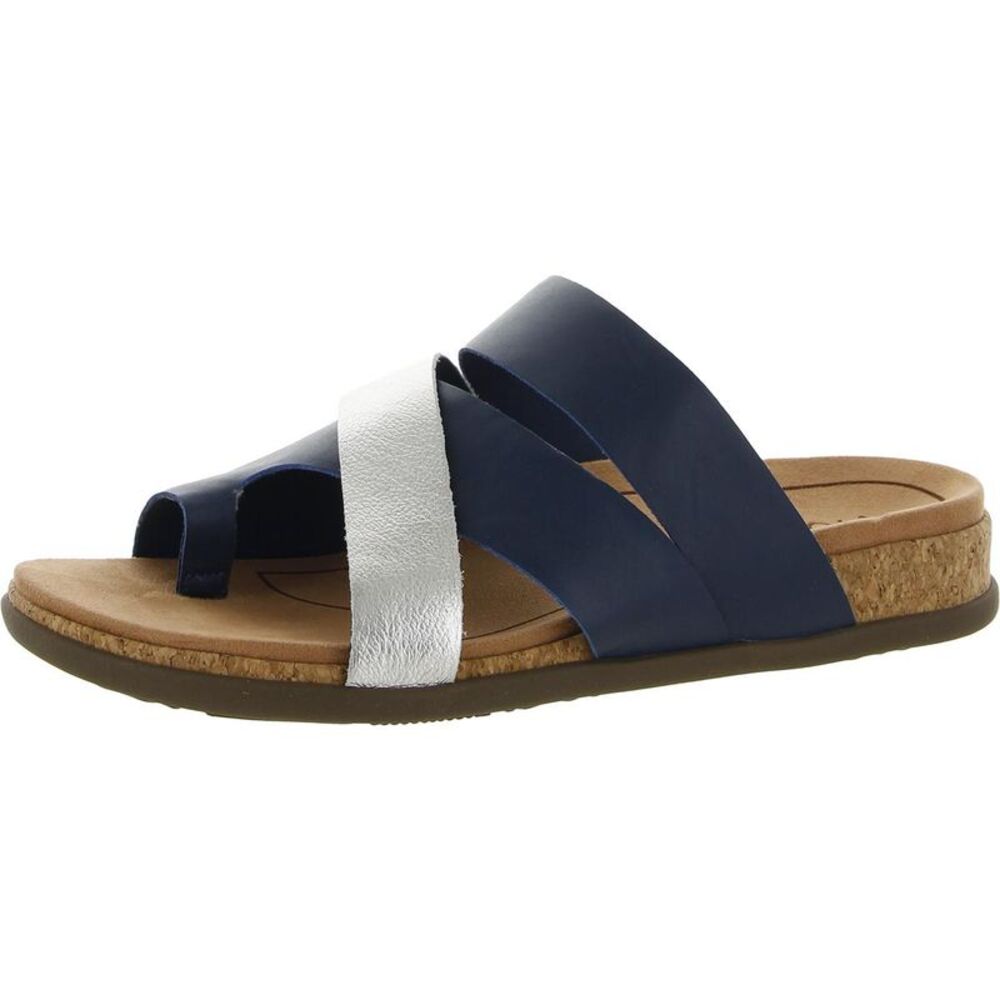 Vionic Womens Luelle Navy Leather Toe Ring Slip On Slide Sandals Shoes NWT